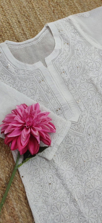 White Cotton Chikankari Kurta