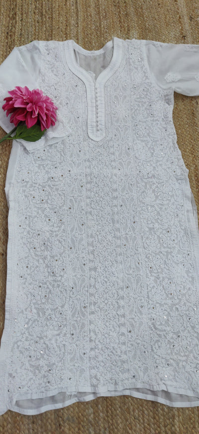 White Cotton Chikankari Kurta