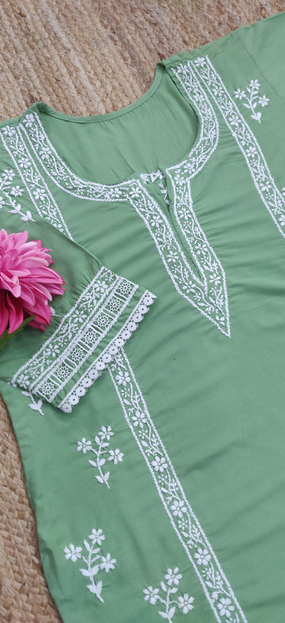 Green Modal Chikankari Set