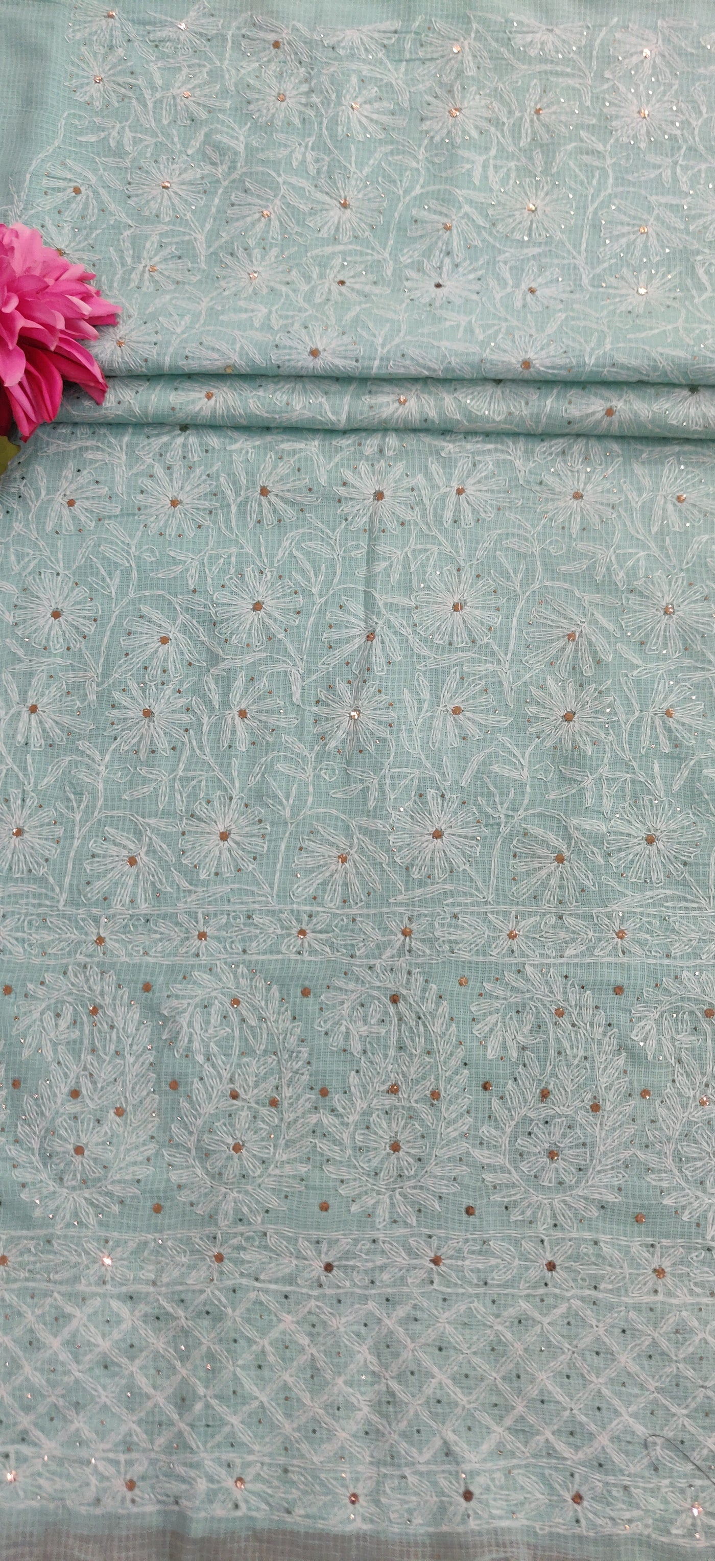 Sea Green Cotton Chikankari Kurta Dupatta Fabric