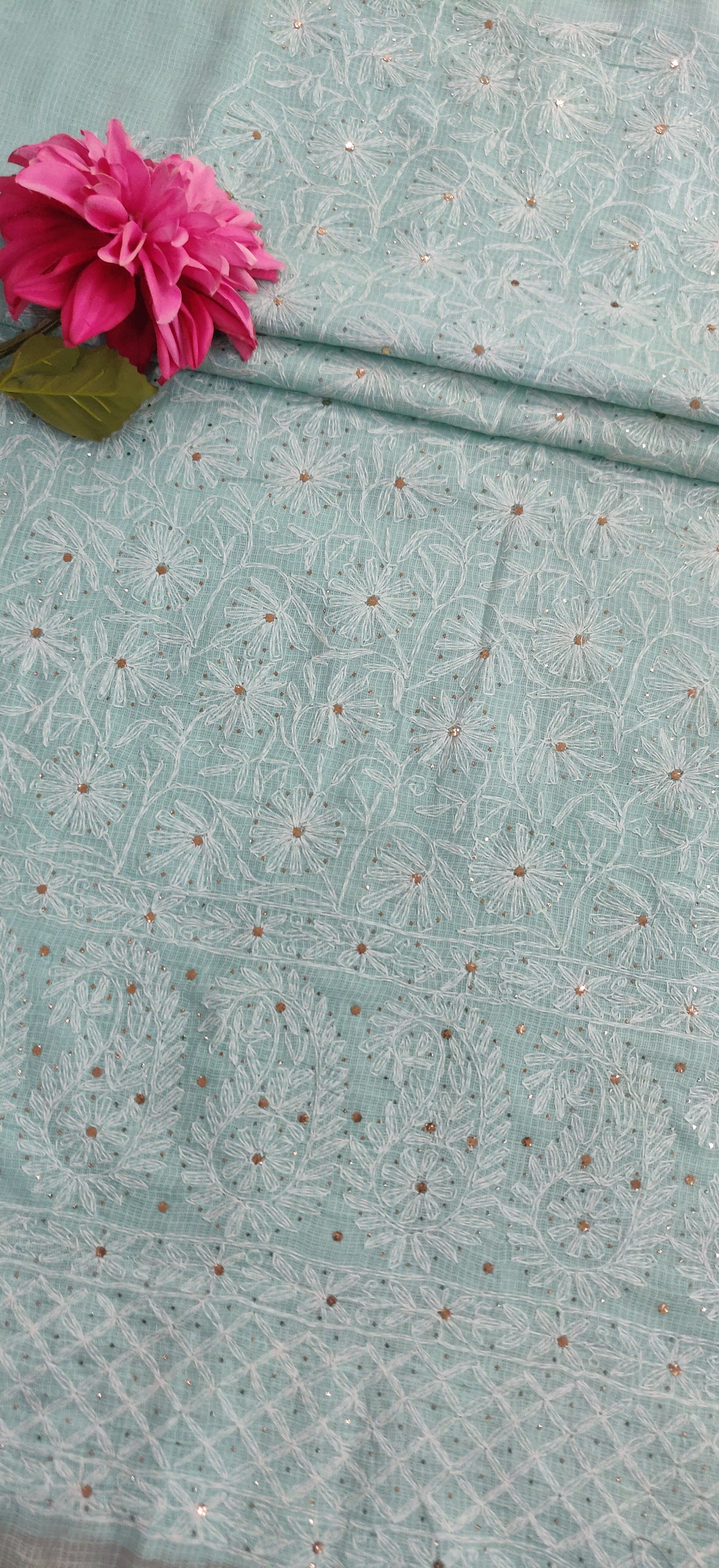 Sea Green Cotton Chikankari Kurta Dupatta Fabric