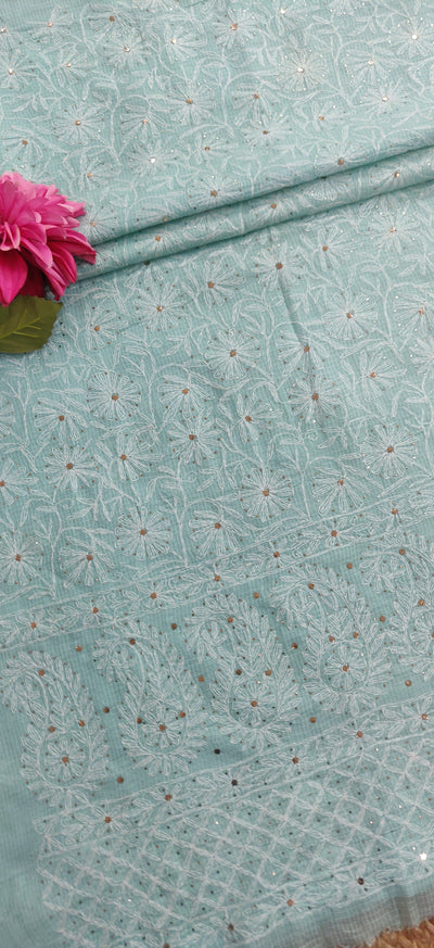 Sea Green Cotton Chikankari Kurta Dupatta Fabric