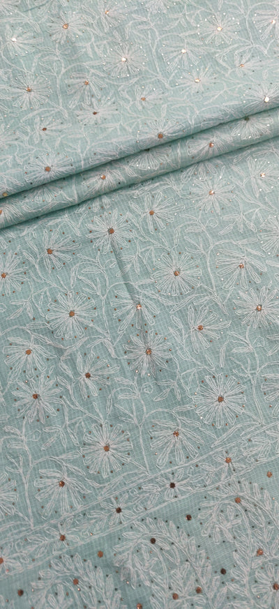 Sea Green Cotton Chikankari Kurta Dupatta Fabric