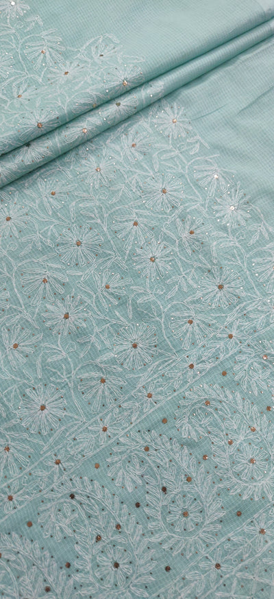 Sea Green Cotton Chikankari Kurta Dupatta Fabric