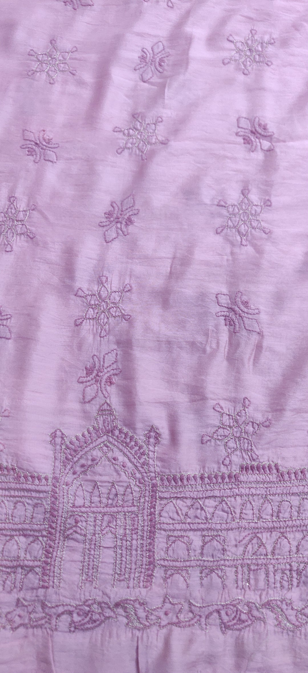 Mauve Chanderi Chikankari Kurta Dupatta fabric