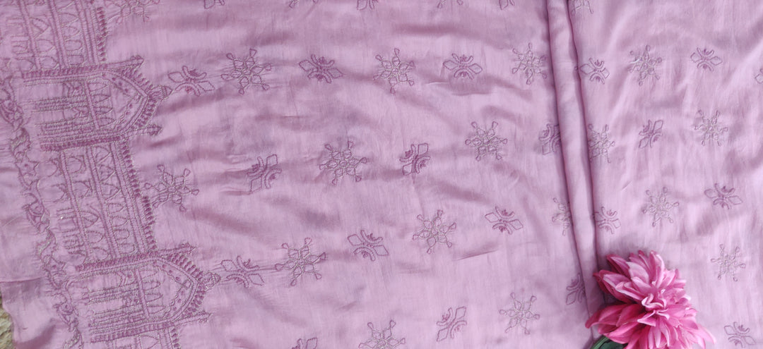 Mauve Chanderi Chikankari Kurta Dupatta fabric
