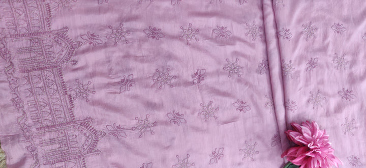 Mauve Chanderi Chikankari Kurta Dupatta fabric