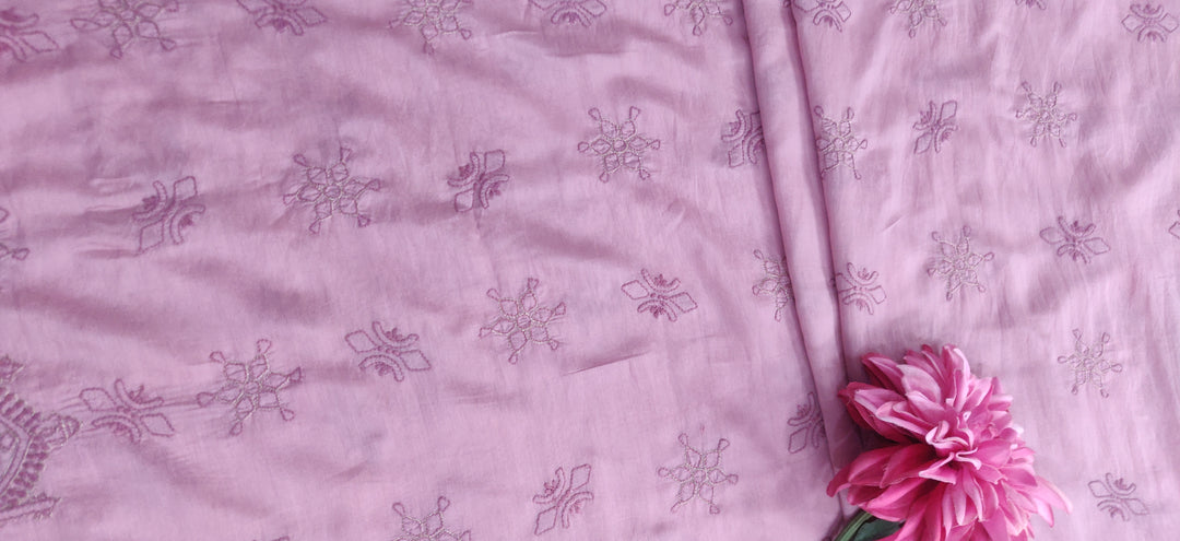 Mauve Chanderi Chikankari Kurta Dupatta fabric