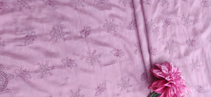 Mauve Chanderi Chikankari Kurta Dupatta fabric