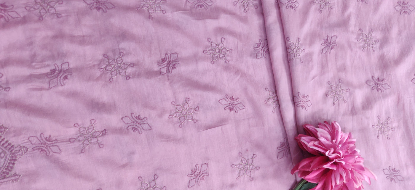 Mauve Chanderi Chikankari Kurta Dupatta fabric