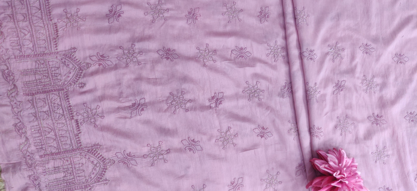 Mauve Chanderi Chikankari Kurta Dupatta fabric