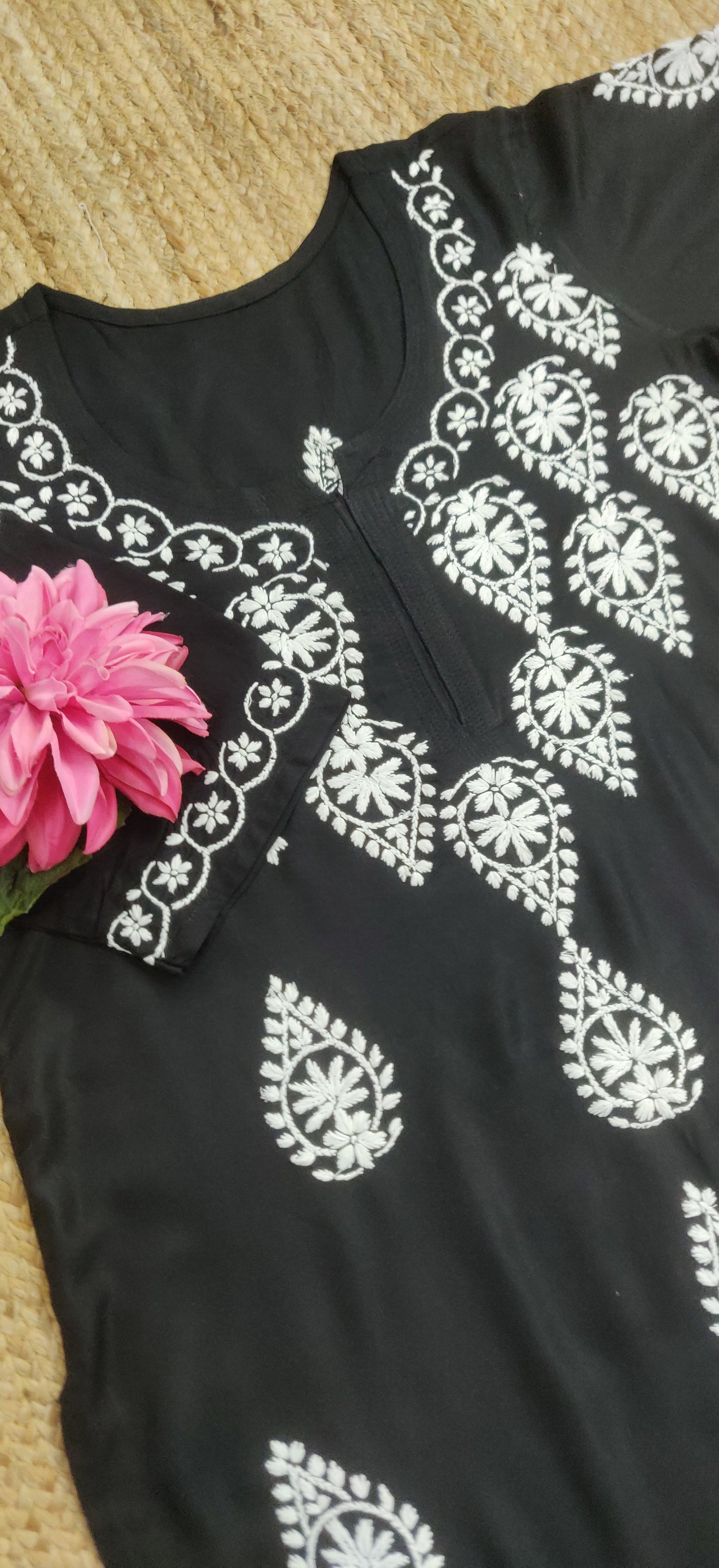 Black Rayon Chikankari Kurta-Custom Made