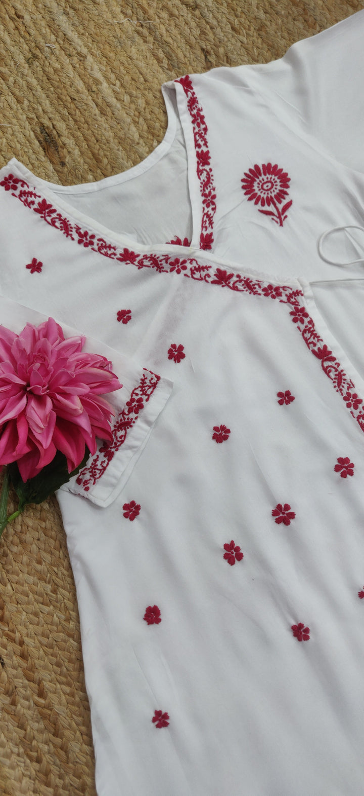 White Rayon Chikankari Angrakha Kurta -Custom Made