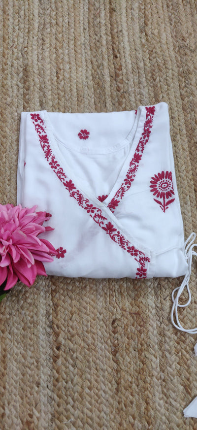 White Rayon Chikankari Angrakha Kurta -Custom Made