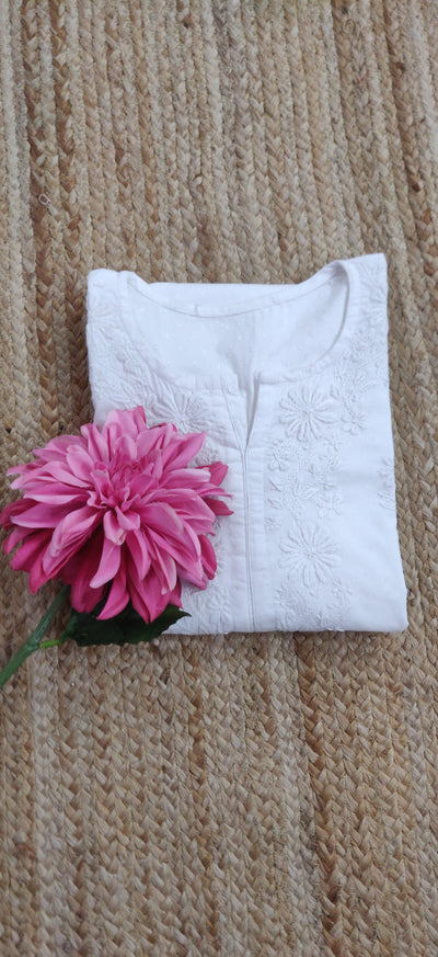 White Cotton Chikankari Kurta