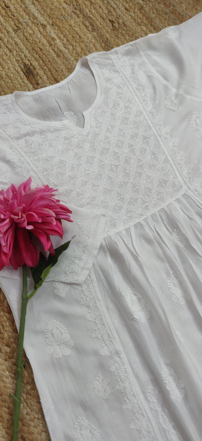 White Mul Cotton Chikankari A-Line kurta