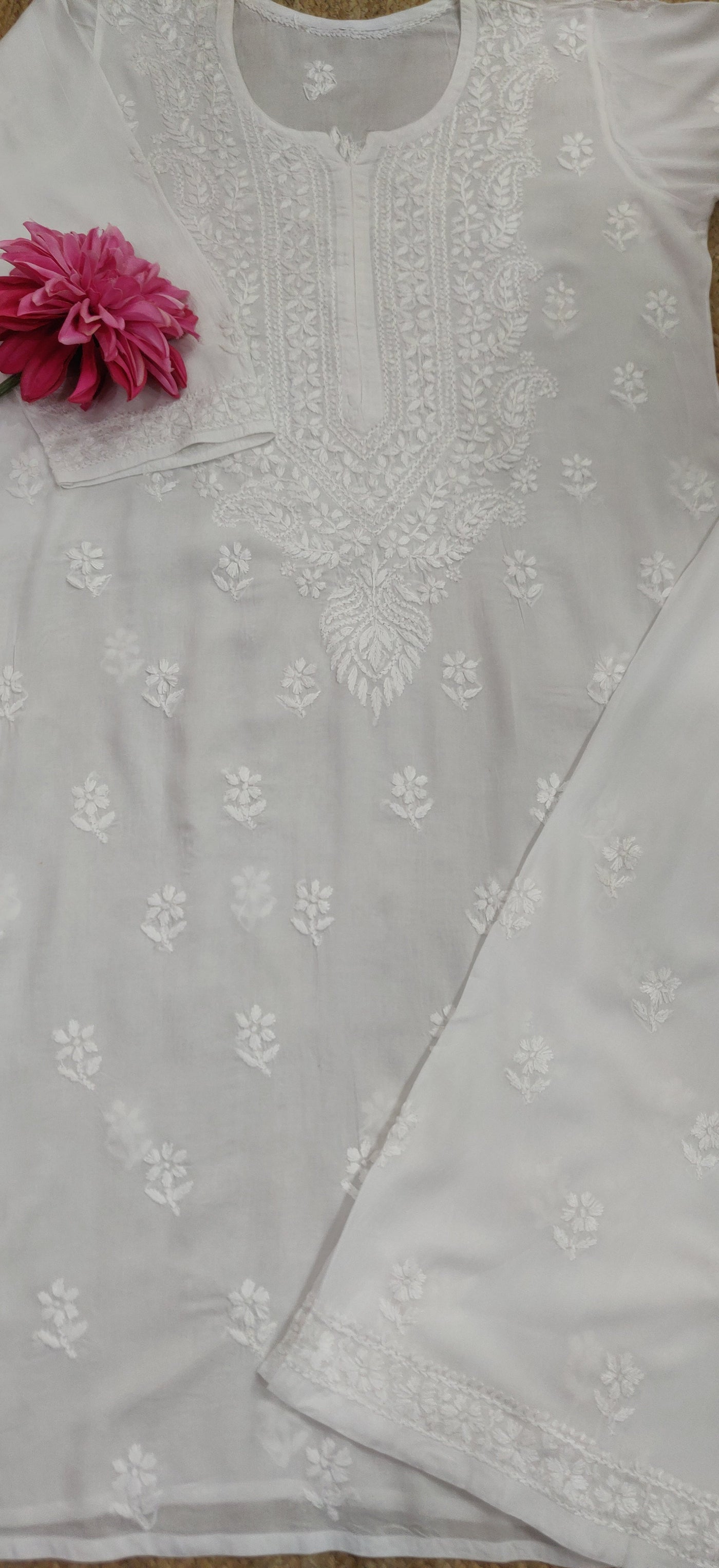 White Rayon Chikankari Set