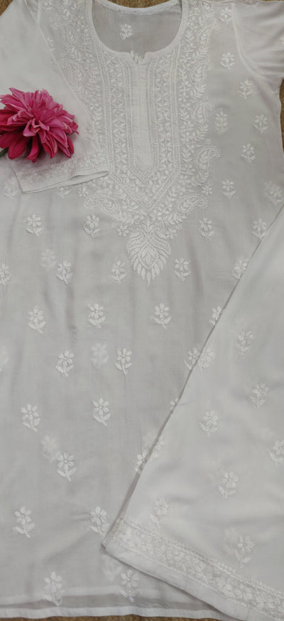 White Rayon Chikankari Set