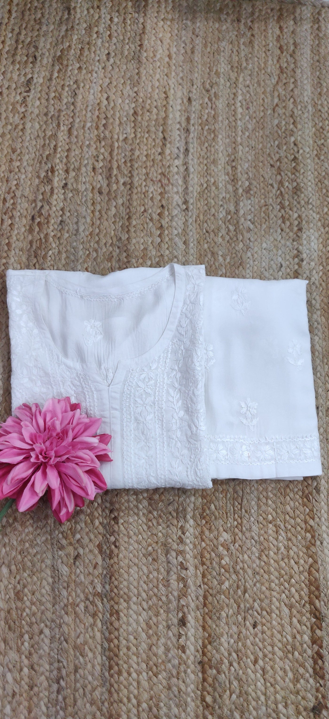 White Rayon Chikankari Set