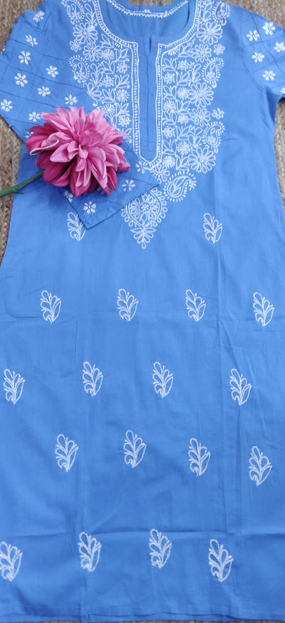 Blue Cotton Chikankari Kurta