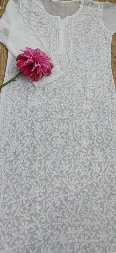 White Pure Georgette Chikankari Kurta