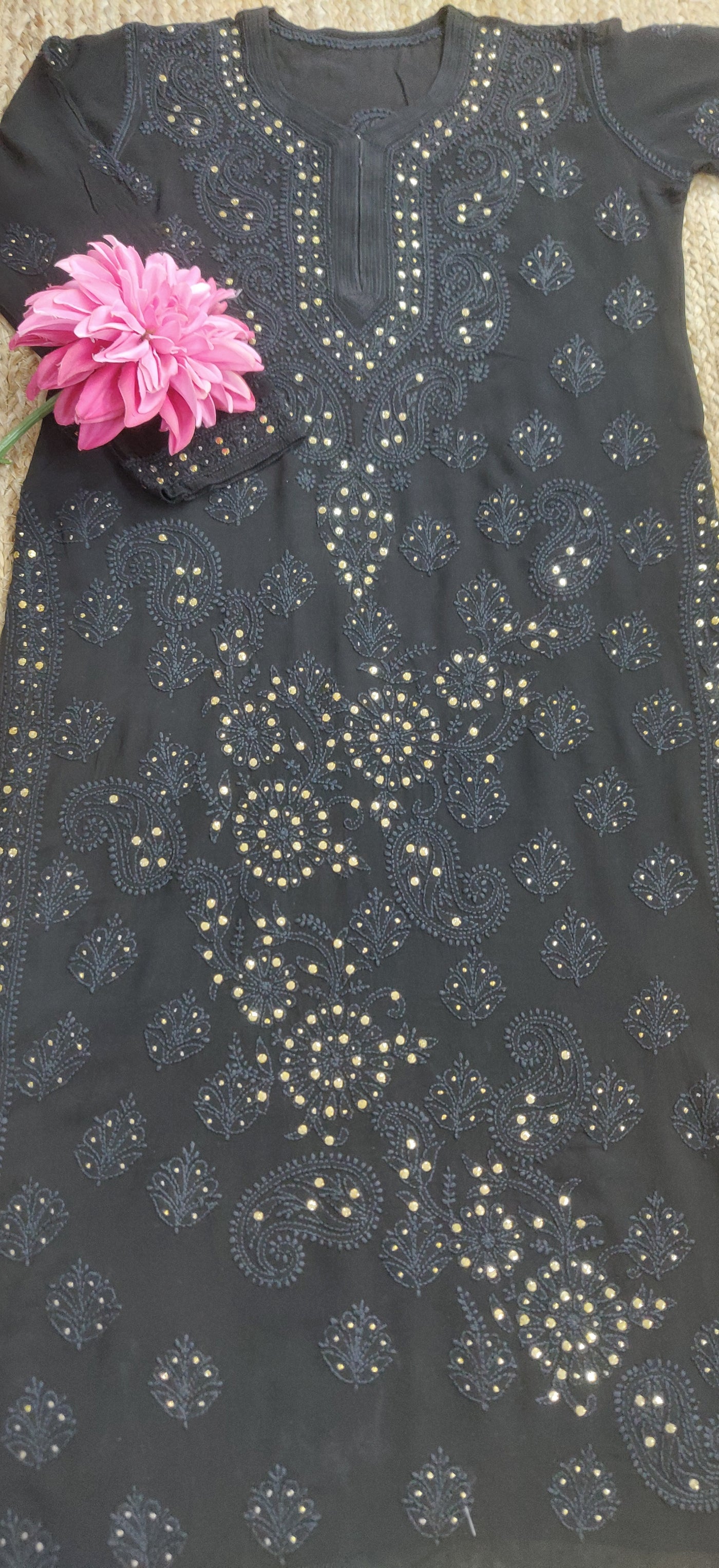 Black Pure Georgette Chikankari Kurta