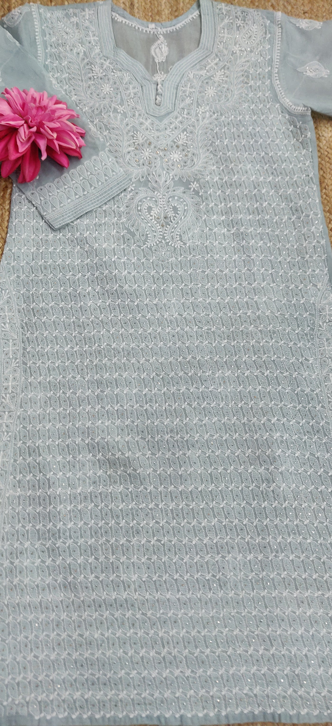 Light Grey Cotton Chikankari Kurta