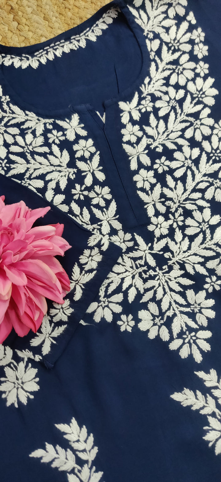 Navy Blue Rayon Chikankari Short Kurta