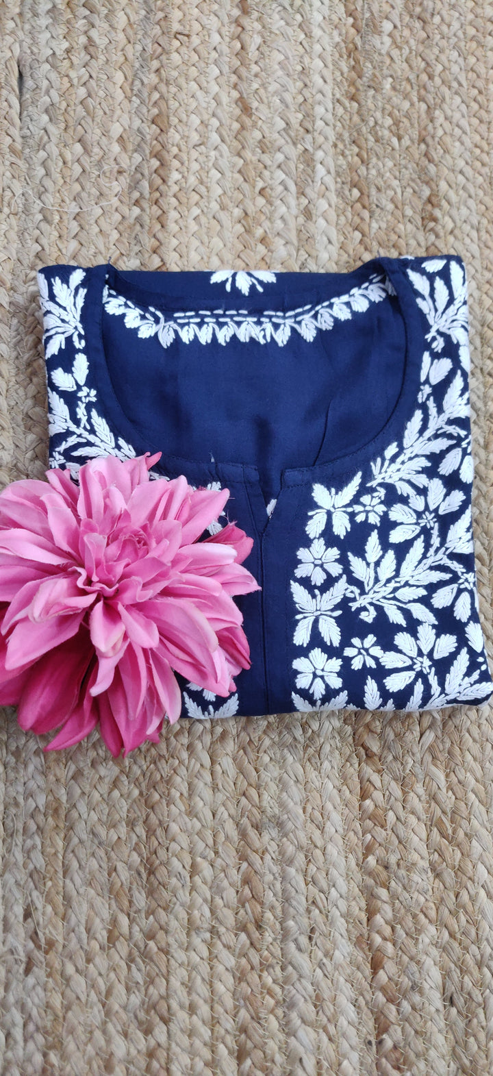 Navy Blue Rayon Chikankari Short Kurta