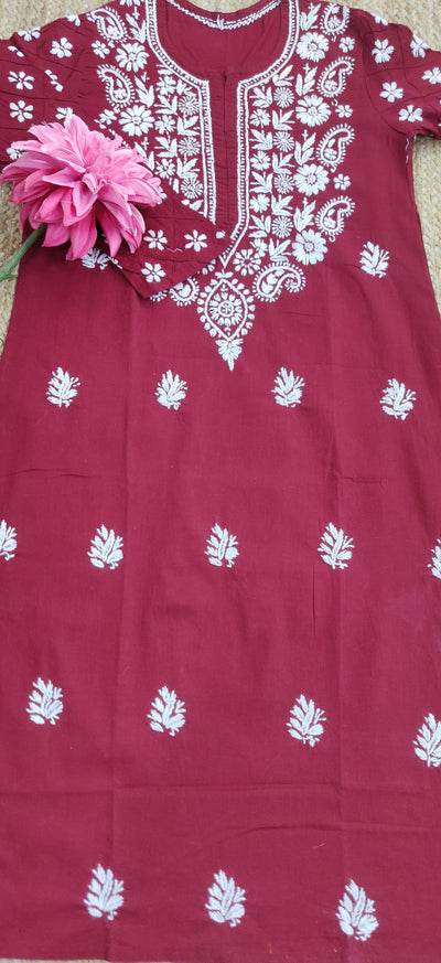 Maroon Cotton Chikankari Kurta