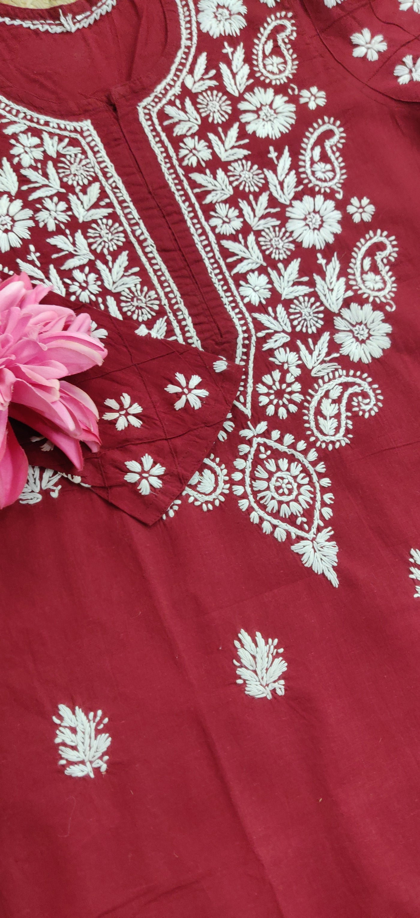 Maroon Cotton Chikankari Kurta