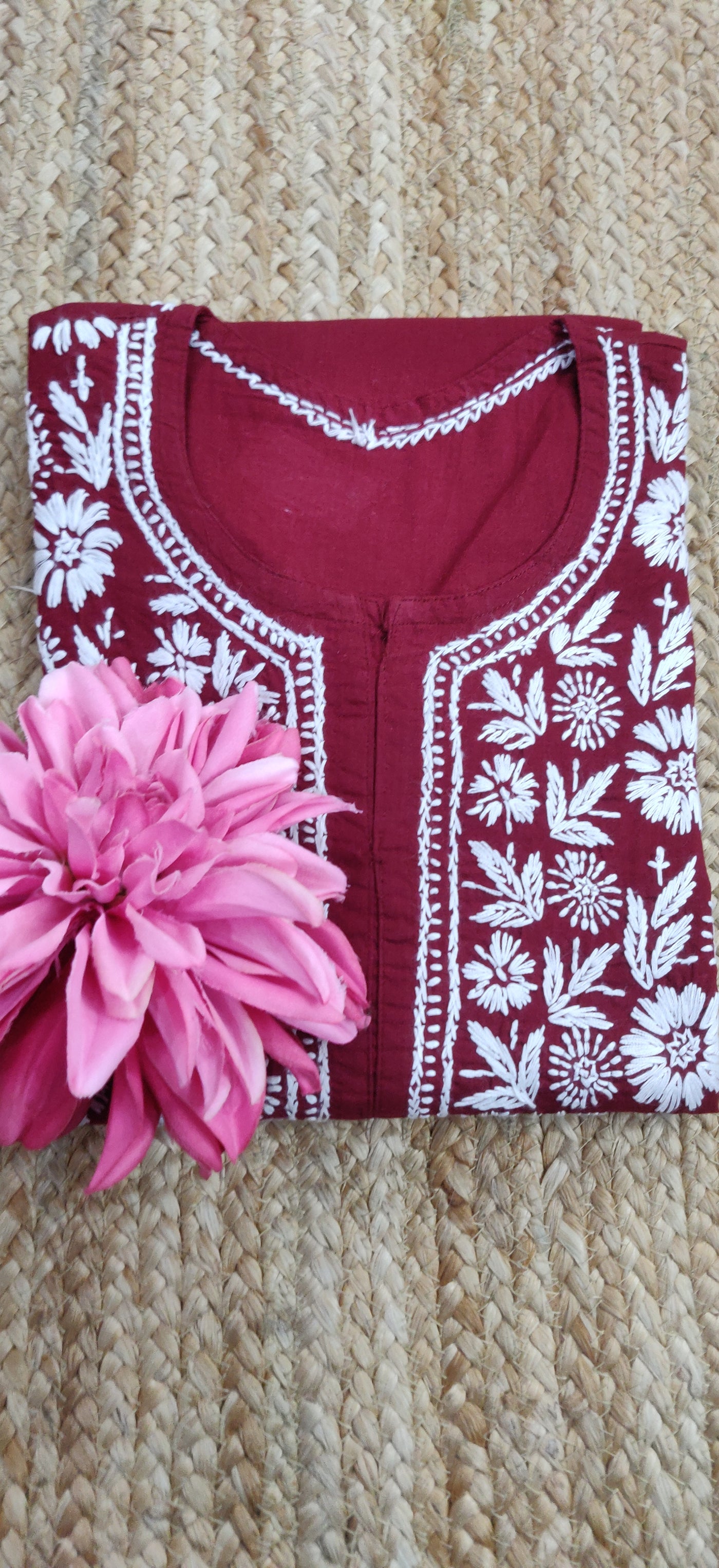 Maroon Cotton Chikankari Kurta