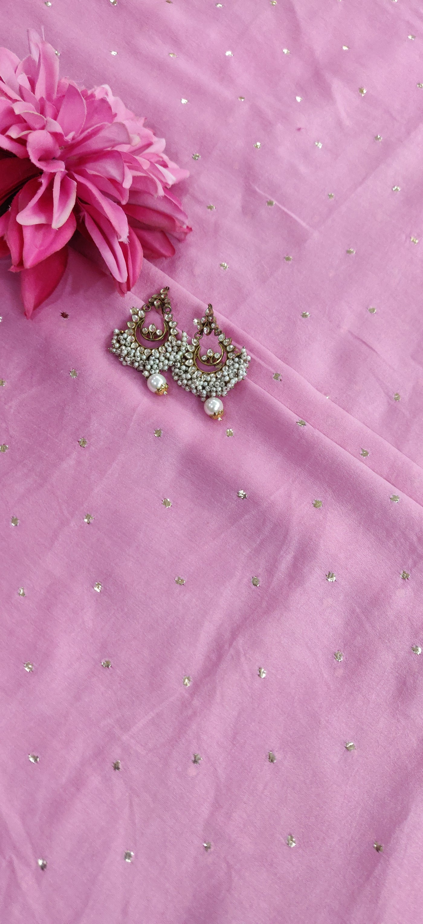 Pink Chanderi Chikankari Kurta Dupatta fabric