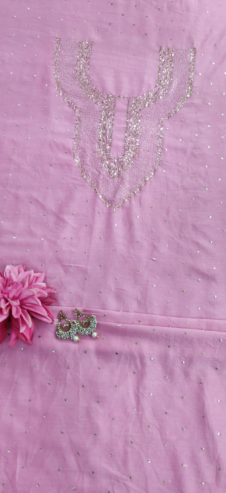 Pink Chanderi Chikankari Kurta Dupatta fabric