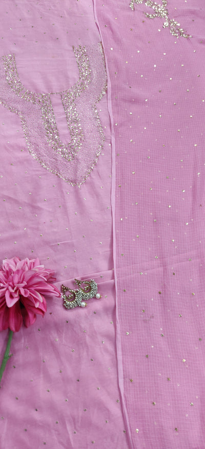 Pink Chanderi Chikankari Kurta Dupatta fabric