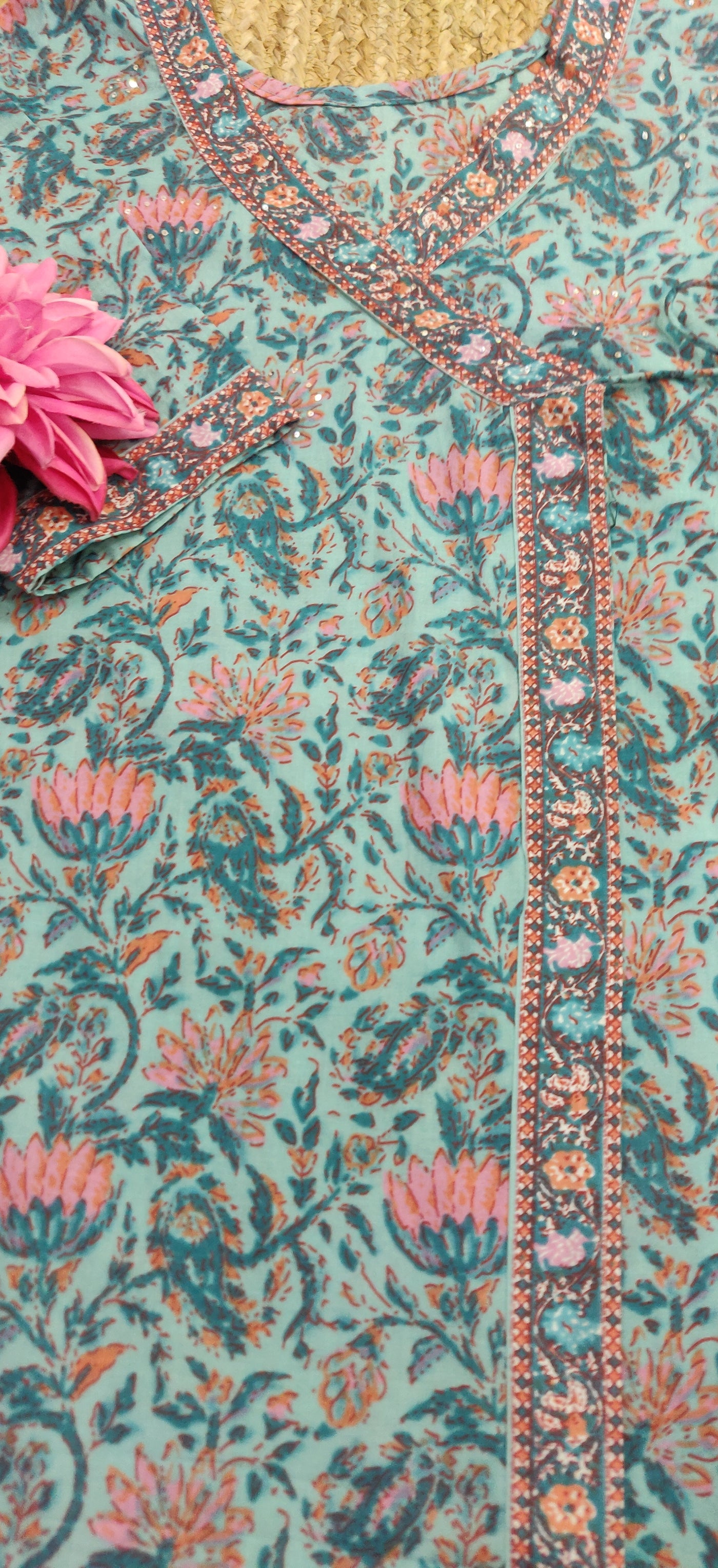 Light Sea Green Printed  Cotton Angrakha Set