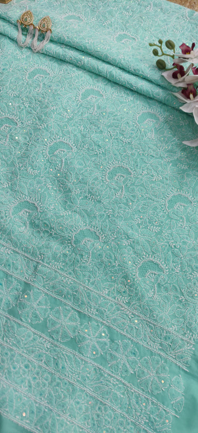 Sea Green Cotton Chikankari Kurta Dupatta fabric