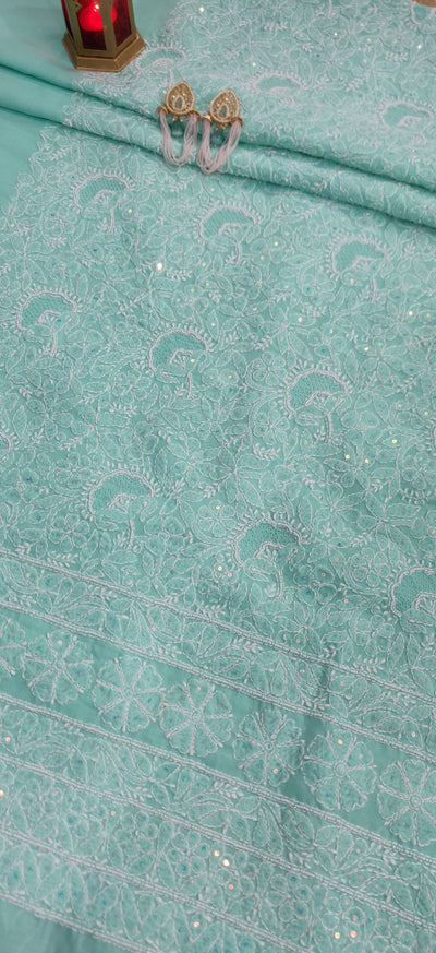 Sea Green Cotton Chikankari Kurta Dupatta fabric