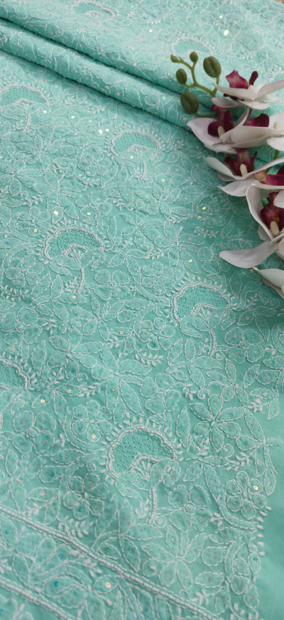 Sea Green Cotton Chikankari Kurta Dupatta fabric