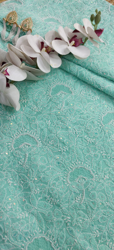 Sea Green Cotton Chikankari Kurta Dupatta fabric