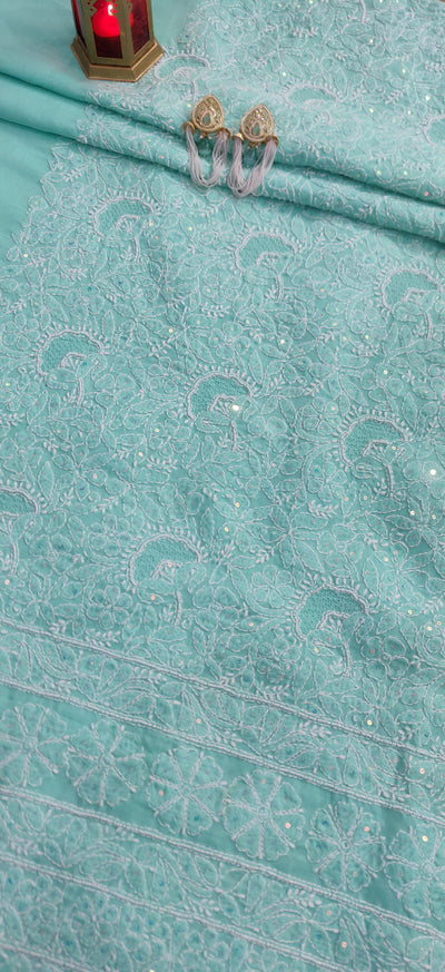 Sea Green Cotton Chikankari Kurta Dupatta fabric