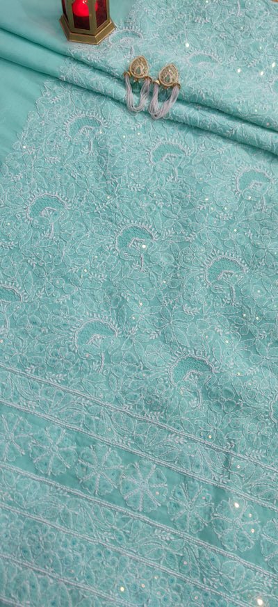 Sea Green Cotton Chikankari Kurta Dupatta fabric