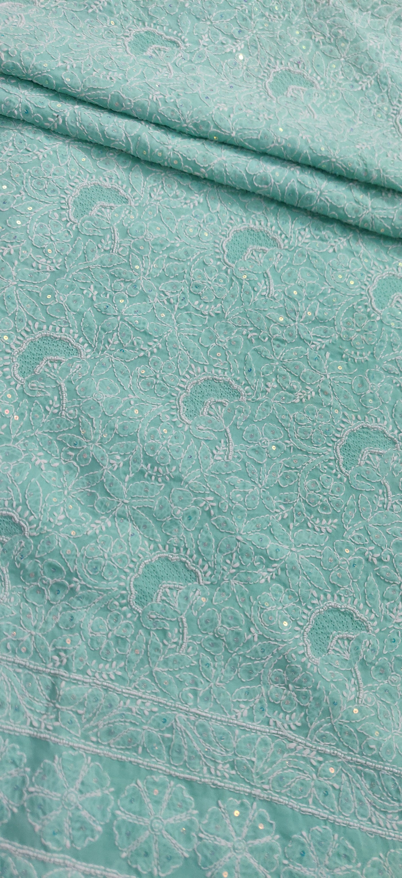 Sea Green Cotton Chikankari Kurta Dupatta fabric