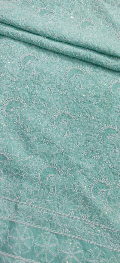 Sea Green Cotton Chikankari Kurta Dupatta fabric