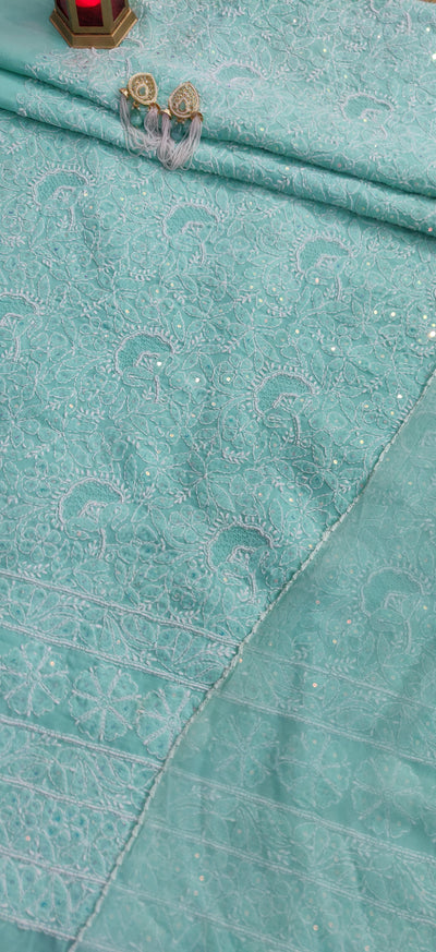 Sea Green Cotton Chikankari Kurta Dupatta fabric