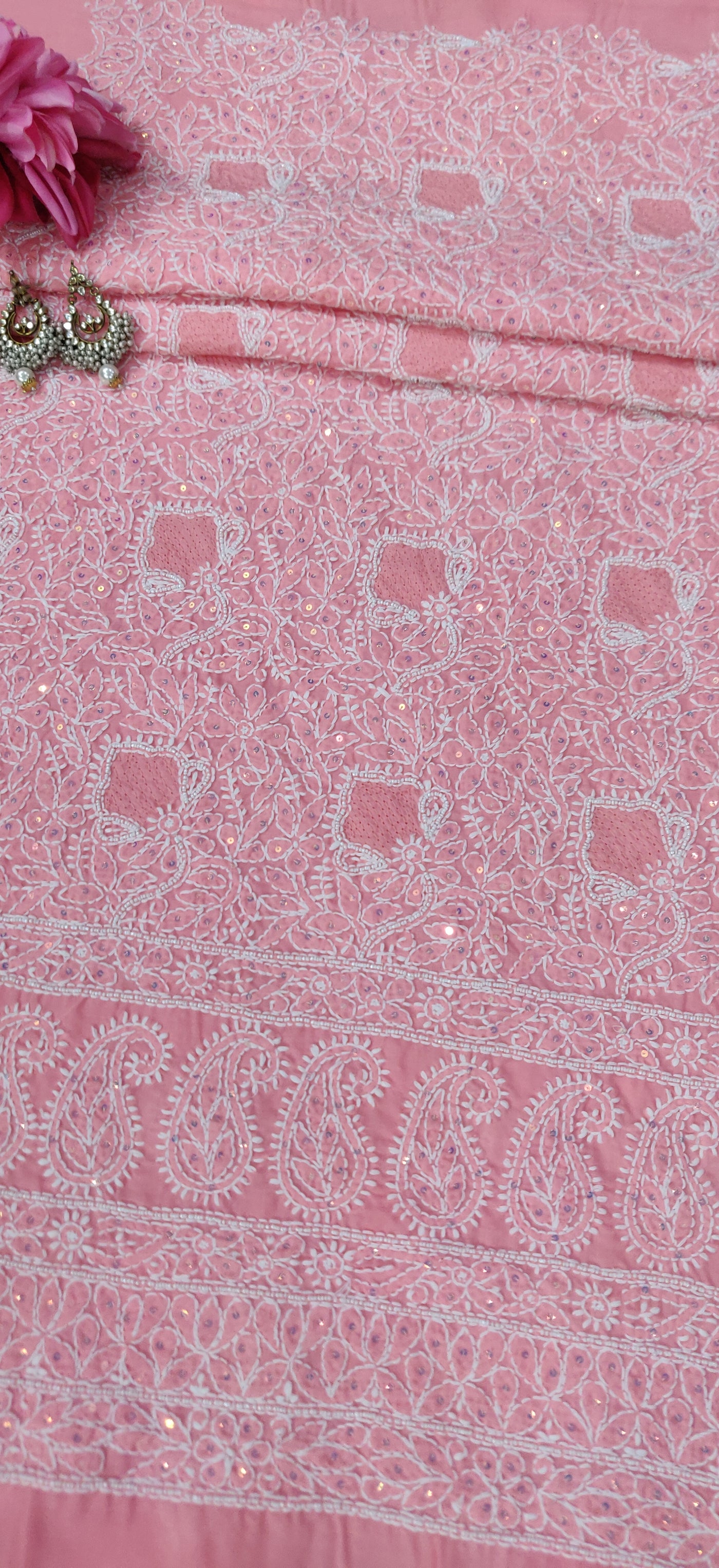 Pink Cotton Chikankari Kurta Dupatta fabric