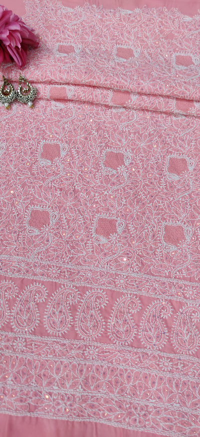 Pink Cotton Chikankari Kurta Dupatta fabric