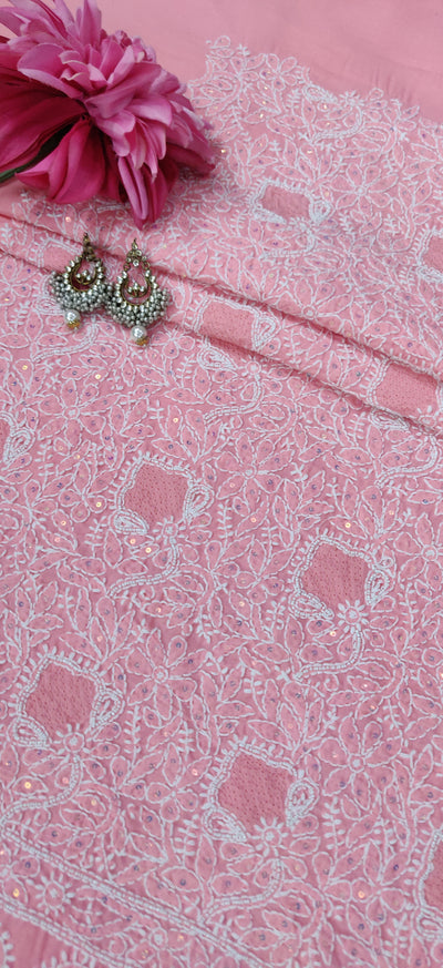 Pink Cotton Chikankari Kurta Dupatta fabric