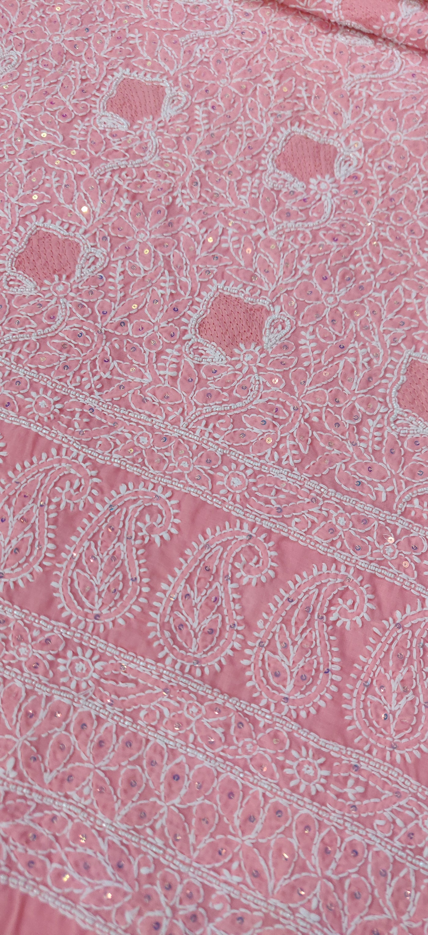 Pink Cotton Chikankari Kurta Dupatta fabric