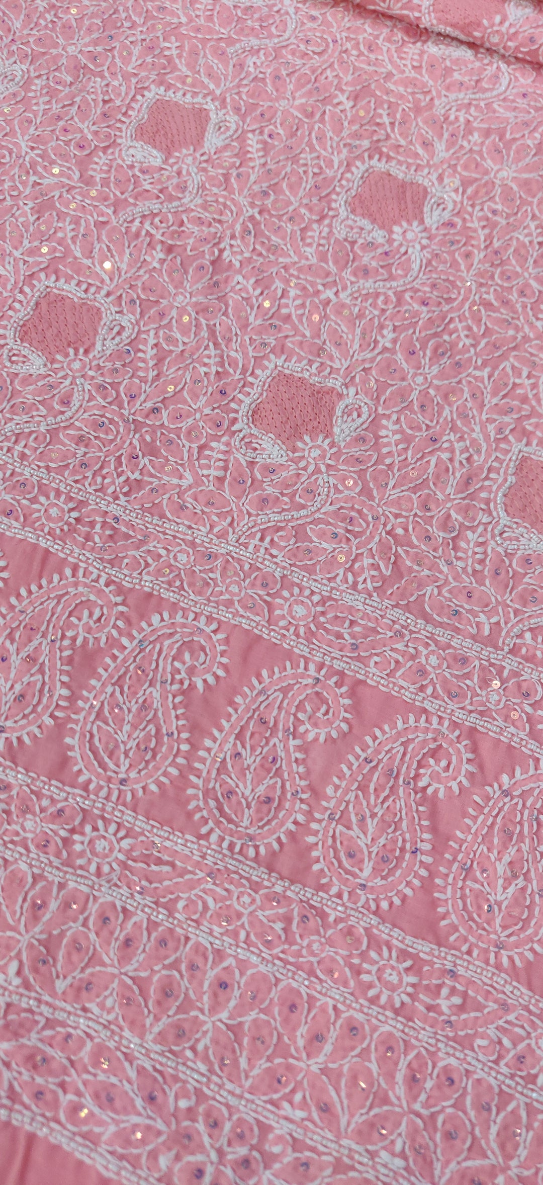 Pink Cotton Chikankari Kurta Dupatta fabric